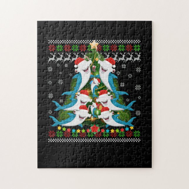 Puzzle Hammerhead Shark Xmas Lighting Tree Shark (Vertical)