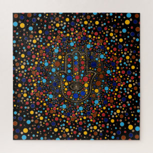 Puzzle Hamsa Hand - Hand of Fatima colorful dot art