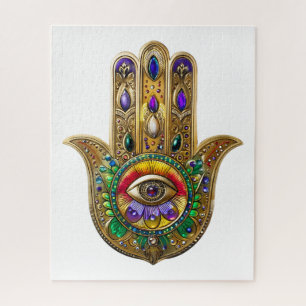 Puzzle Hamsa Or Améthyste Rubis Troisième Oeil Peint en O