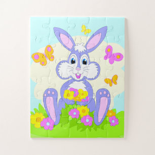 Puzzle Happy Bunny Papillons Fleurs mignonnes Lapin pourp