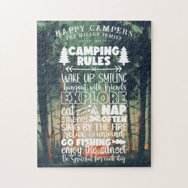 Puzzle Happy Campers | Nom de famille Règles de camping (Vertical)