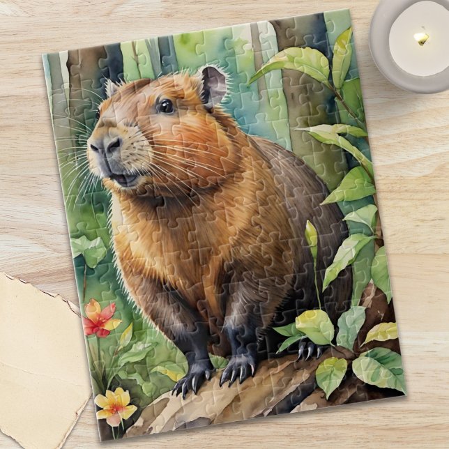 Puzzle Happy Capybara in Rainforest Wild Animal (Happy Capybara in Rainforest Wild Animal Jigsaw Puzzle)