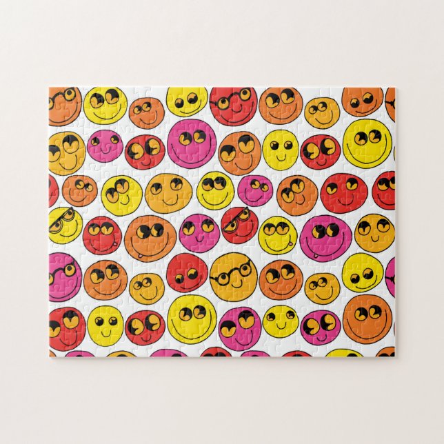 Puzzle Happy Emoji Face Funny Jaune rose rouge orange (Horizontal)