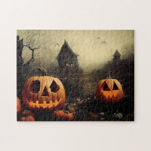 Puzzle Happy Halloween avec des citrouilles et des terres