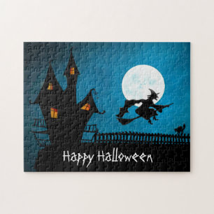 Puzzle Happy Halloween Haunted House sorcière Broomstick 