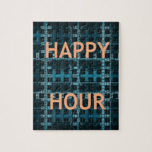 Puzzle Happy Hour Texte bleu Vector Art Imprimer