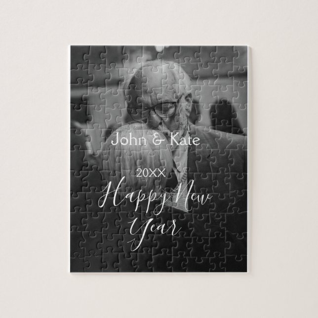 Puzzle Happy new year couple photo name year black white  (Vertical)