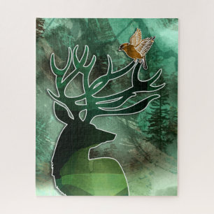 Puzzle Harmonie forestière Buck avec un faucon Faune