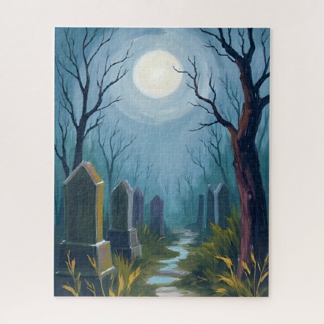 Puzzle Haunted Cemetery | Halloween Spooky Painting (Vertical)