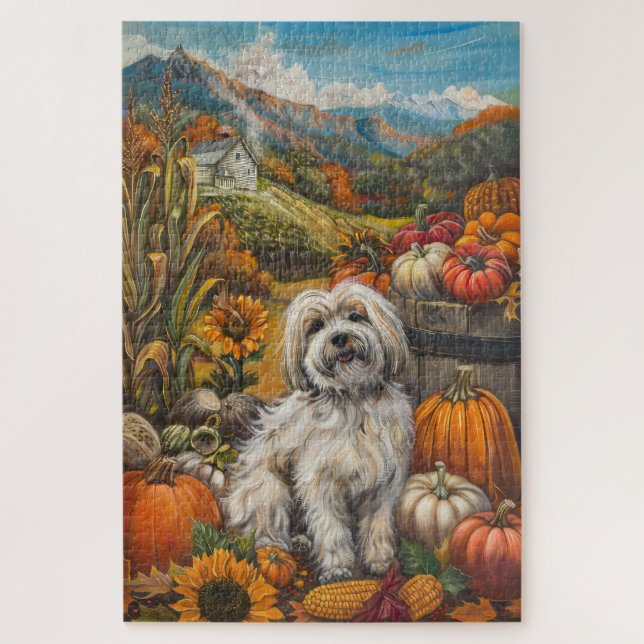 Puzzle Havanais Chien automne récolte Thanksgiving (Vertical)