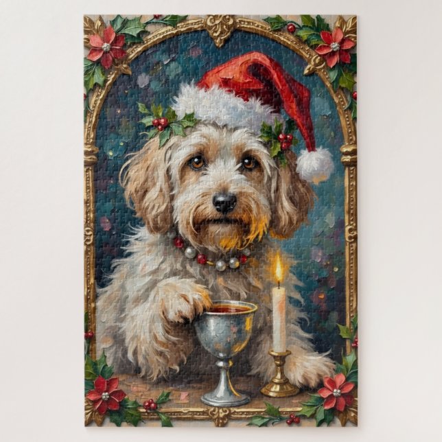 Puzzle Havanese Illuminated Manuscript Christmas Hat (Vertical)