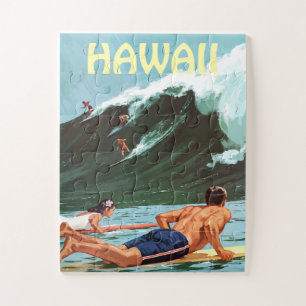 Puzzle Hawaii, surfeurs attendant une grosse vague,