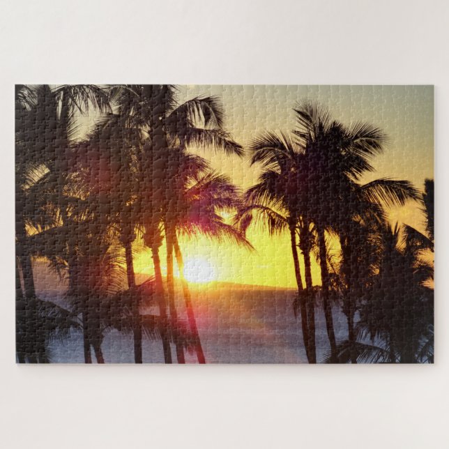 Puzzle Hawaiian Exotic Beach Palm Trees coucher de soleil (Horizontal)