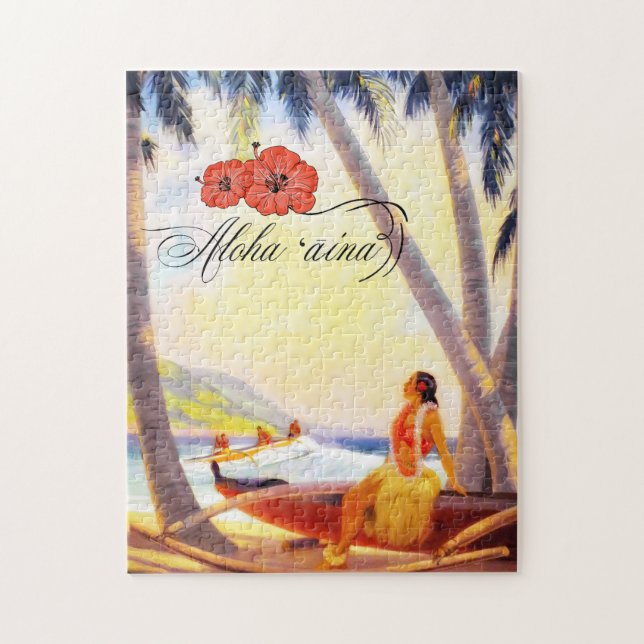 Puzzle Hawaiian Vintage Oil Scenic Painting (Vertical)