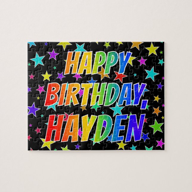 Puzzle "HAYDEN" Prénom, Amusant "HEUREUX ANNIVERSAIRE" (Horizontal)