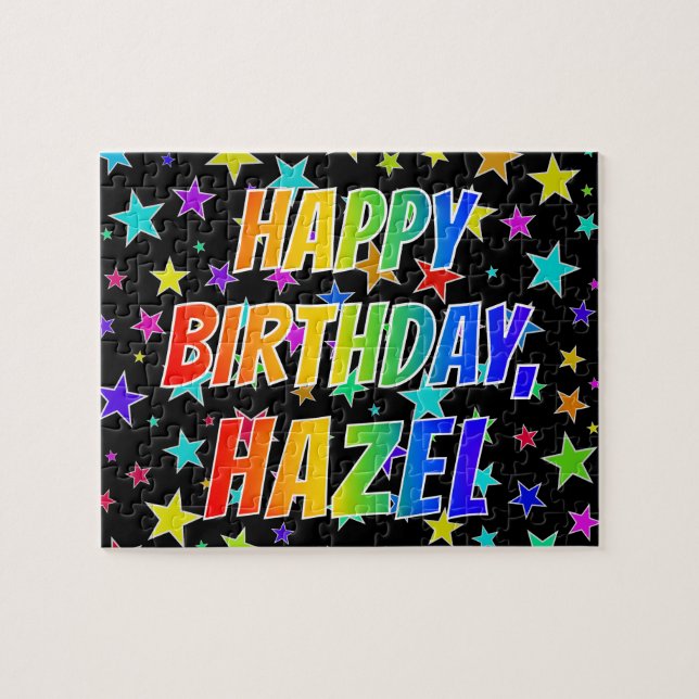 Puzzle "HAZEL" Prénom, Amusant "HEUREUX ANNIVERSAIRE" (Horizontal)