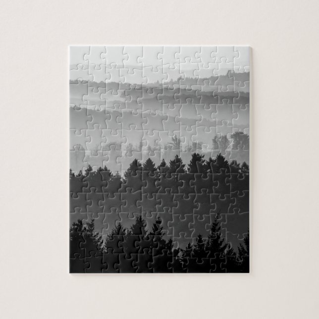 Puzzle Hazy Forest Hills Paysage noir et blanc Photo (Vertical)
