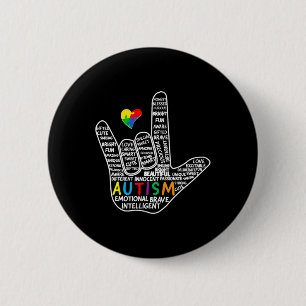 Puzzle Heart ASL Love Sign Language hand Autism Aw 2 Inch Round Button