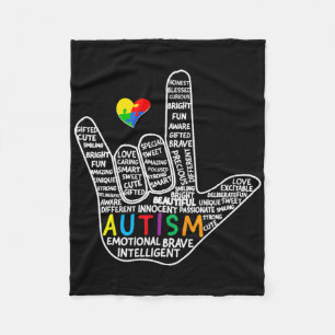Puzzle Heart Asl Love Sign Language Hand Autism Aw Fleece Blanket