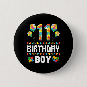 Puzzle Heart Balloons Happy Birthday Autism 11 Yea 2 Inch Round Button