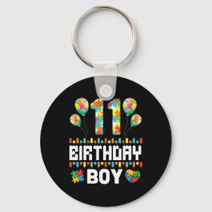 Puzzle Heart Balloons Happy Birthday Autism 11 Yea Keychain