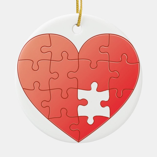 Puzzle Heart Ceramic Ornament (Front)