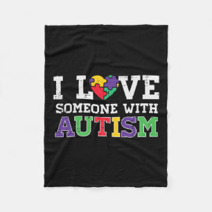Puzzle Heart I Love Someone With Autism Awareness  Fleece Blanket