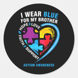 Puzzle Heart I Wear Blue For My Brother Autism Awa Classic Round Sticker
