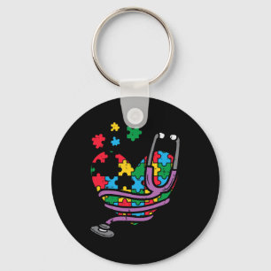 Puzzle Heart Stethoscope Autism Awareness Nursing Keychain