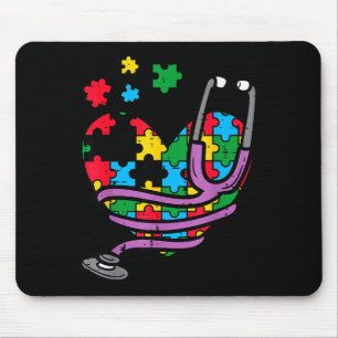 Puzzle Heart Stethoscope Autism Awareness Nursing Mouse Pad