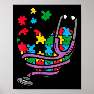 Puzzle Heart Stethoscope Autism Awareness Nursing  Poster