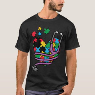 Puzzle Heart Stethoscope Autism Awareness Nursing T-Shirt