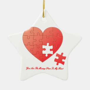 Puzzle Heart with Missing Piece Ceramic Ornament