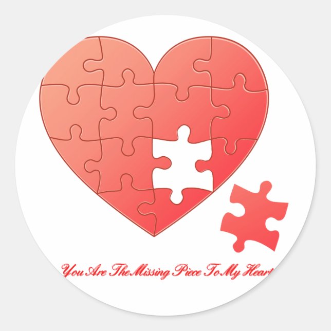Puzzle Heart with Piece and Quote Classic Round Sticker (Front)