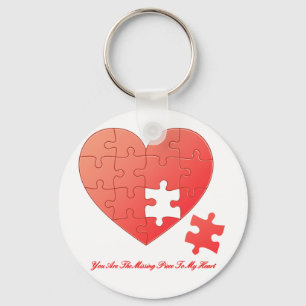 Puzzle Heart with Piece and Quote Keychain