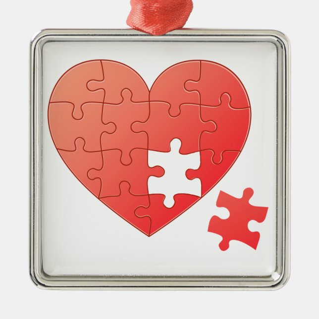 Puzzle Heart with Piece Metal Ornament (Front)