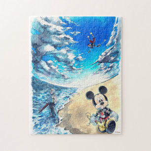 Puzzle Hearts du Royaume : 3D  Mickey, Riku, Sora on Beac