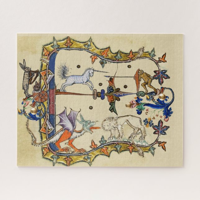 PUZZLE HEIRD MEDIEVAL BESTIARY, UNICORN FIGHY MONKEY (Horizontal)