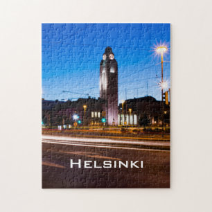 Puzzle Helsinki centrale pendant l'heure bleue