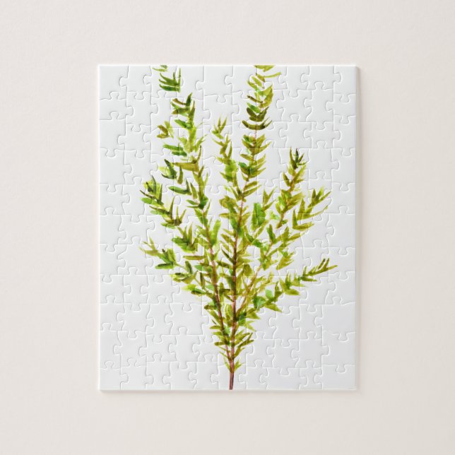 Puzzle Herbes de thym Herbes botaniques aquarelle vert (Vertical)