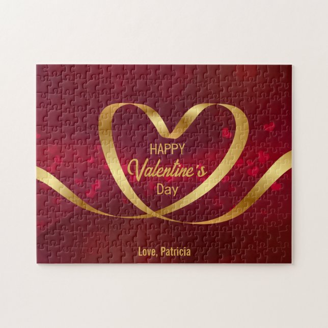 Puzzle Heureuse Sainte-Valentin de ruban Red Gold (Horizontal)