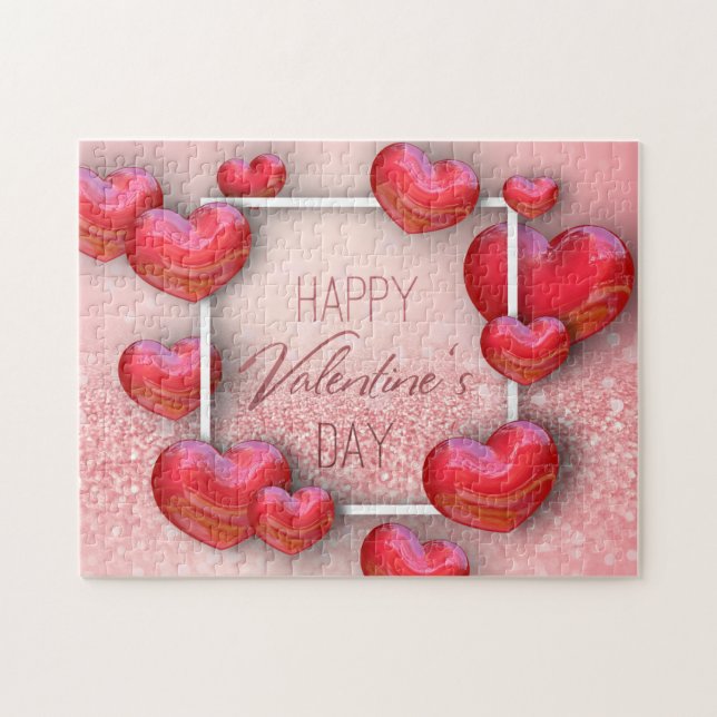 Puzzle Heureuse Sainte-Valentin Red 3D Hearts Parties sci (Horizontal)