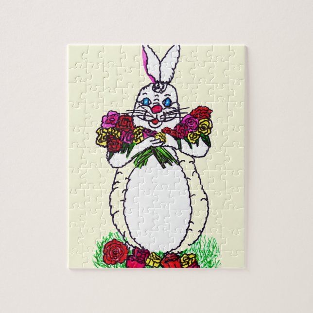 PUZZLE HEUREUX BUNNY DE PÂQUES AVEC ROSE (Vertical)