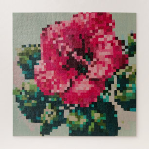 Puzzle Hibiscus Soft Pastel Floral Pixel Art