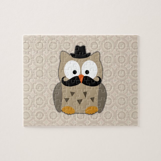 Puzzle Hibou avec Moustache et Casquette (Horizontal)