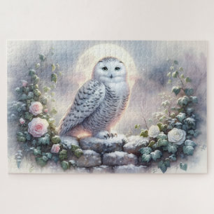 Puzzle Hibou des neiges dans un jardin d'hiver au clair d