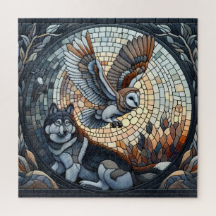 Puzzle Hibou et loup Mosaic Ai Art
