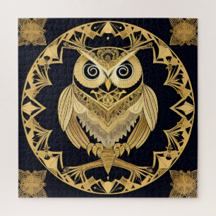 Puzzle Hibou Ornemental Doré avec Motif Décoratif