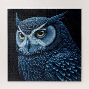 Puzzle Hibou Sérieux Bleu et Noir 