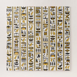 Puzzle Hiéroglyphes égyptiens : Jaune-Noir Sans Seamless.